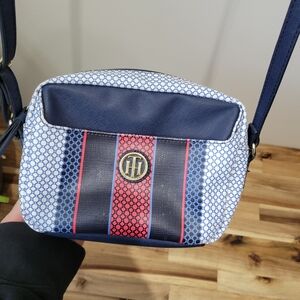 Tommy Hilfiger Blue and Red Patterned Messenger Bag